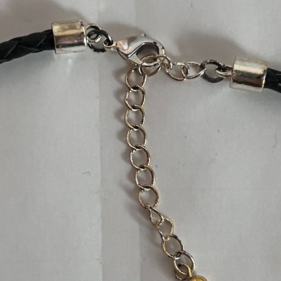 Faux Amber Silver Tone Pendant Leather Braided Cord Chain Necklace - Picture 4 of 4